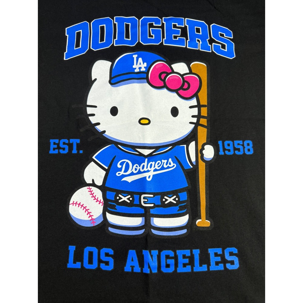 Los Angeles Dodgers Hello Kitty T-Shirt Black Mens Large Sanrio MLB Baseball Tee